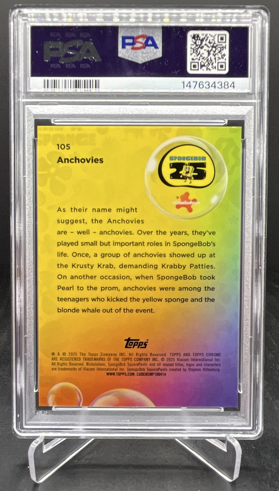 2025 Topps Chrome SpongeBob Anchovies Night Shift Variant SP PSA 9 #105 view 2