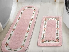 2 Pcs Drydiet Rose Flowers Croquette Area Rugs 2 Shapes Pink Large