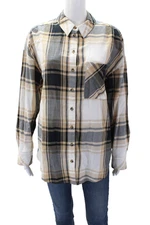Sanctuary Womens Cotton Plaid Print Collared Buttoned Blouse Multicolor Size S