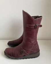 Fly London Leather burgundy Mid Calf Mes Boots Size 6
