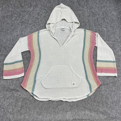 Bucees Hoodie Womens XL White Pastel Stripe Knit Pullover Kangaroo Pocket Casual