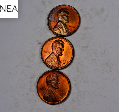 1952-D+1953-D+1957 Lincoln Wheat Penny Cent Set/Lot ~ Gem BU Toned ~ ZWL42