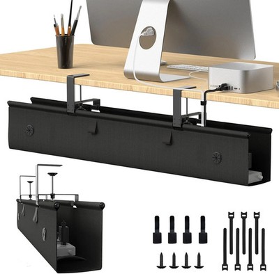 Under Desk Cable Management Tray, 40-inch No-Drill Cord Organizer with Anti-Sag