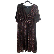 ModCloth Size 2X Midi Dress Black Semi Sheer Velvet Polka Dots Event Formal Fall