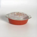 Vtg Pyrex Friendship Casserole 045 with Clear Glass Lid Orange & Red Bird 2.5 Qt
