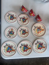 Vintage Little Red Riding Hood Metal Tin Dish Set 4 Plates 4 Saucers 3 Cups