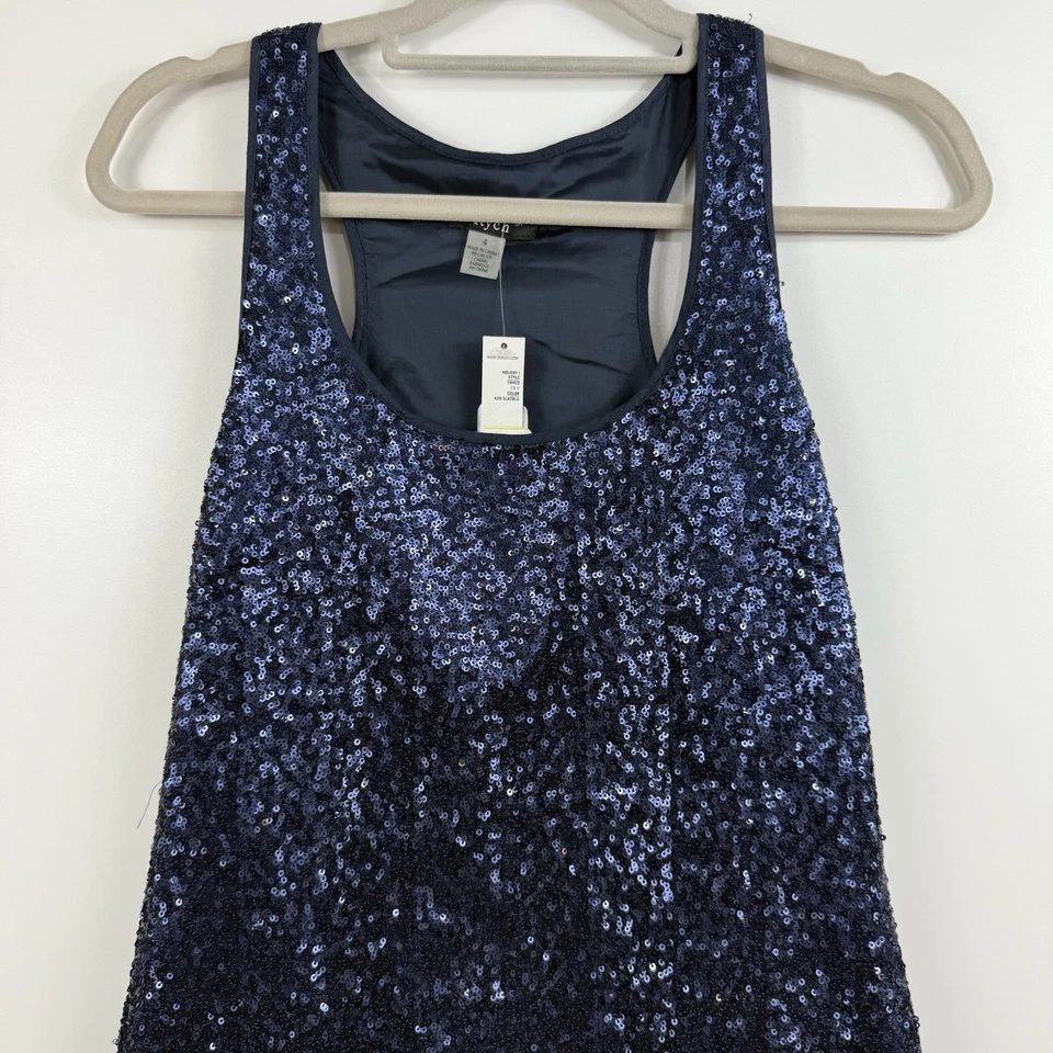 2b. Rych New Blue Sequin Mini Dress Size 4 Racer Back Scoop Neck Party Cocktail - Image 2 of 4