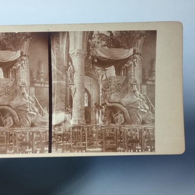 Brüssel Belgien Stereoview um 1910 Echtfoto Kathedrale Kanzel aufwendige Schnitzerei