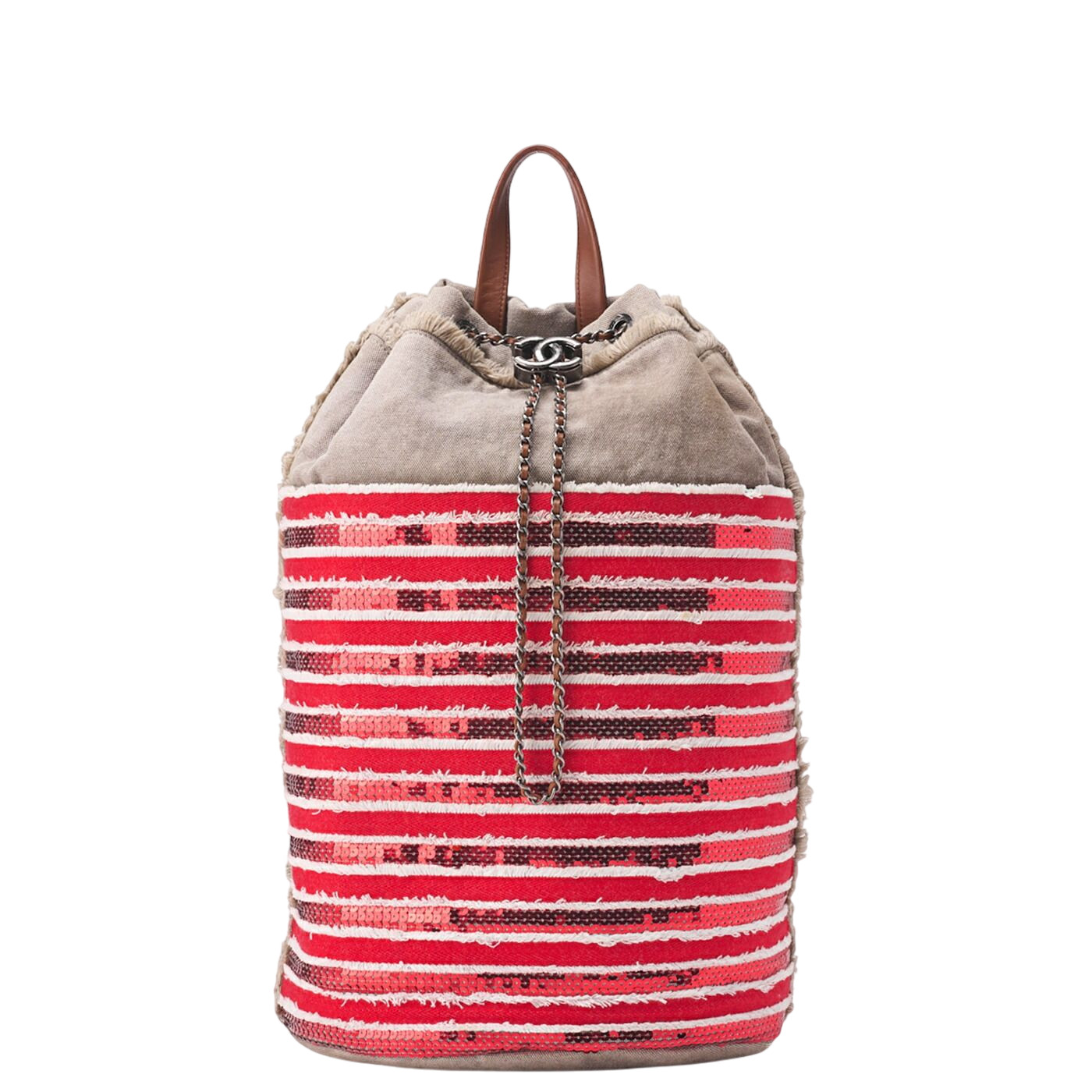 Chanel Sequined Drawstring Backpack With Striped … - image 1