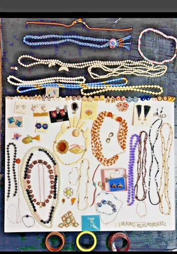 Huge Vintage Costume Jewelry Lot Amber Cameo White Butterfly Clip Earring Bangle