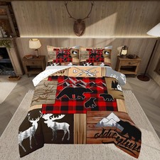 Adult Rustic Cabin Comforter Set Farmhouse Black Bear Deer Bedding Set King S...