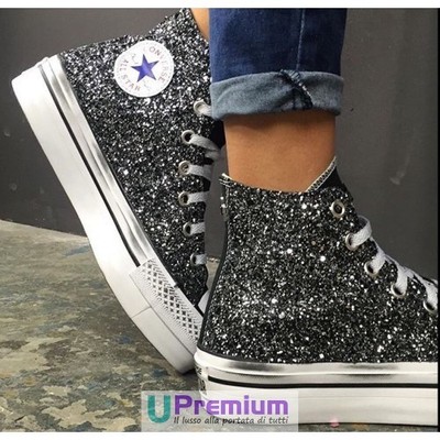 Converse All Star Platform Glitter Nere Hi [Prodotto Personalizzato] Scarpe  Borc | eBay