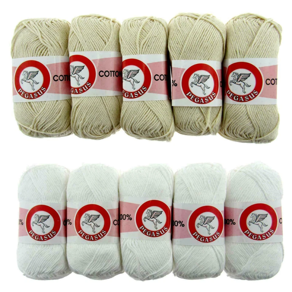 PEGASUS Dishcloth Cotton Craft Cotton Full Pkt Choose Natural or White 10 x 100g Balls