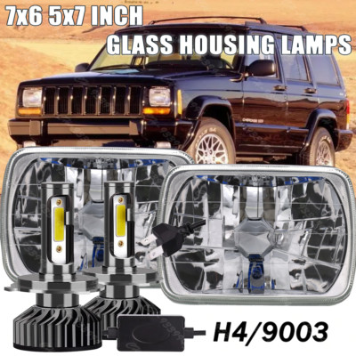 Pair 7x6'' 5X7'' LED Headlights Hi/Lo Beam DRL H4 For Jeep Cherokee XJ Wrangler YJ