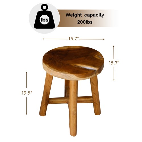 Rustic Teak Solid Wooden Stool Natural Round Side Table Bedside Table 19.5" H - Picture 10 of 15