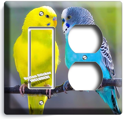 LOVE BIRDS GIALLO BLU PARROCCHETTI INTERRUTTORE LUCE PRESA PIASTRA PARETE PAPPAGALLO ARTE DECORAZIONE - Foto 30 di 35