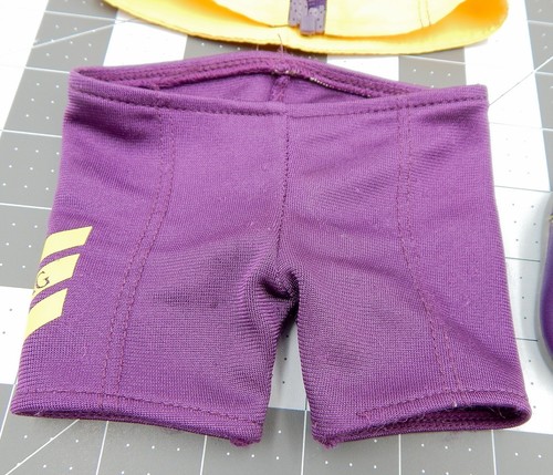 American Girl Doll Cycling Outfit Jersey Jacket Shorts Shoes Purple Yellow - Picture 3 of 10