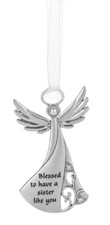 Ganz Silver Tone ANGEL Ornament/Car Charm "Blessed to Have a Sister Like You"