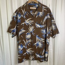 Tommy Bahama 100 Silk Brown Blue White Floral Camp Shirt Size XL