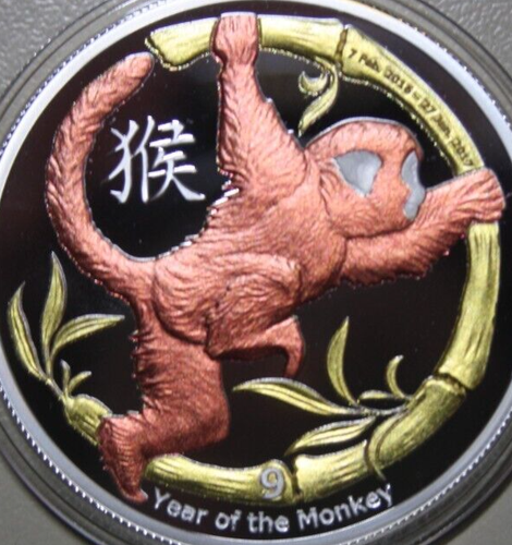 Niue 2 Dollars 2016 Silver 1 oz #F5671 "Year of the Monkey" PP-Proof Colored - Picture 2 of 12