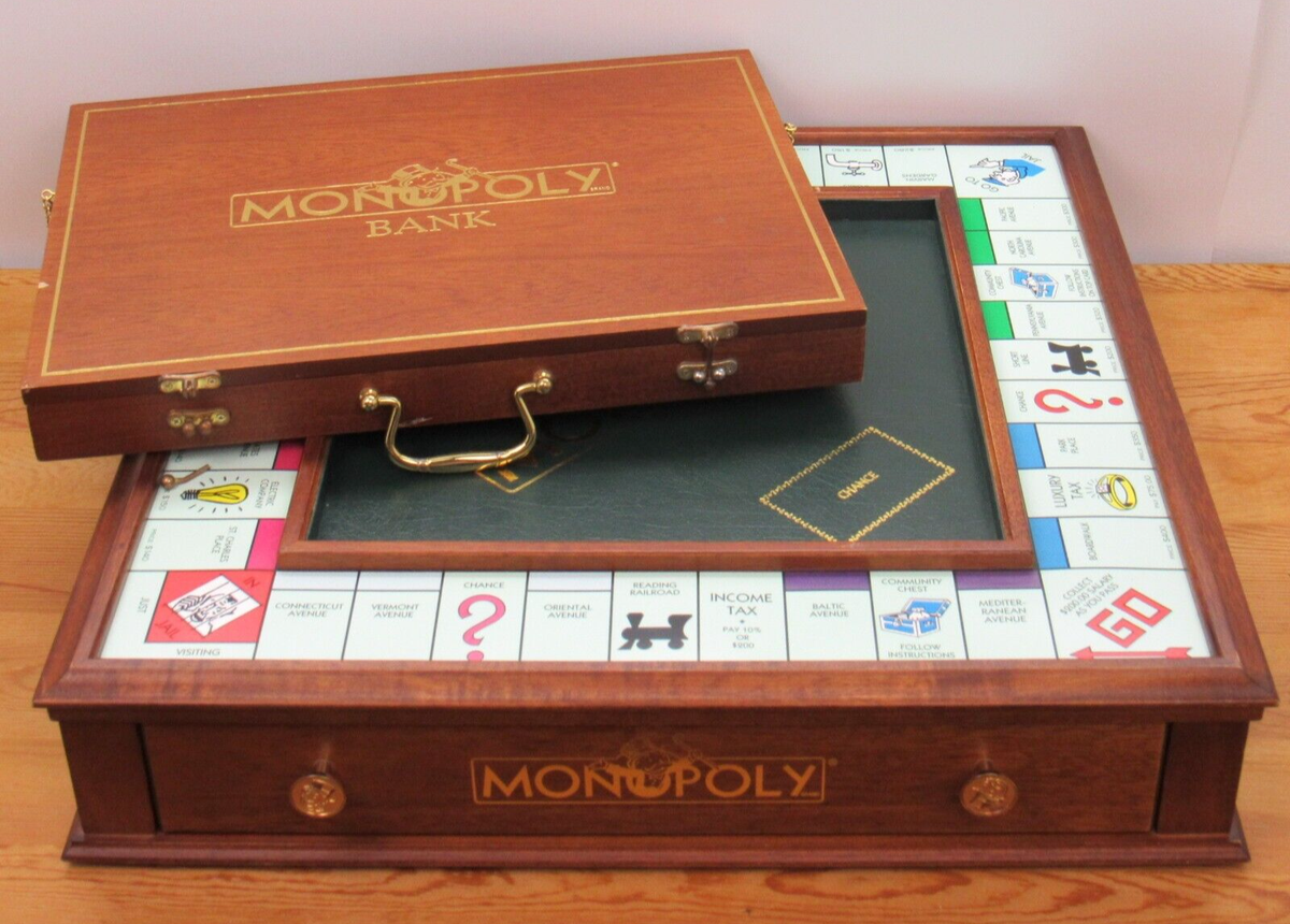 2006 Danbury Mint Wooden Monopoly Drawers Bank Magnetic Deluxe
