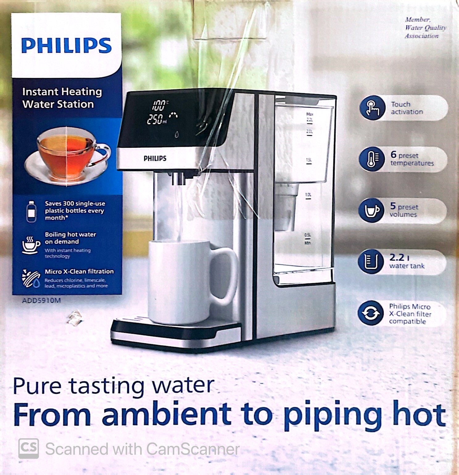 Philips Water Station, Hot & Ambient Filtered Water Dispenser, 2.2L