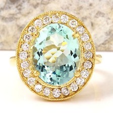 5.10 Carats Natural Aquamarine and Diamond 14K Solid Yellow Gold Ring