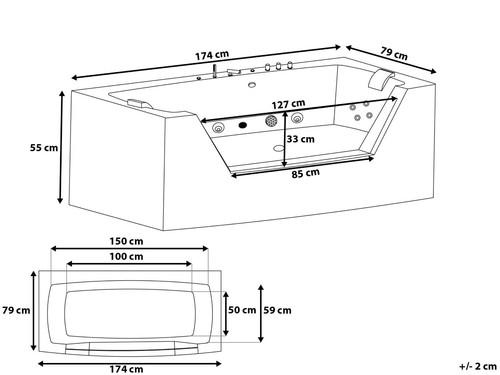 Whirlpool Badewanne SCHWARZ 174 freistehend mit Glas LED Licht Armaturen Spa Bad - Bild 12 von 12