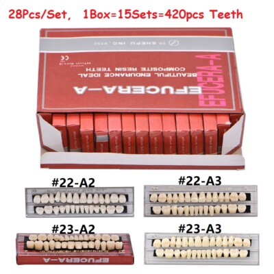 15Sets Dental Acrylic Resin Denture A2 A3 Shade False Teeth Full Set Upper Lower