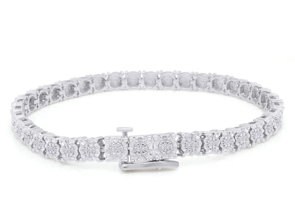 Brazalete de tenis de diamantes reales de corte redondo de 1/4 quilate enchapado en oro de 14 quilates esterlg para mujer Foto 3 de 4