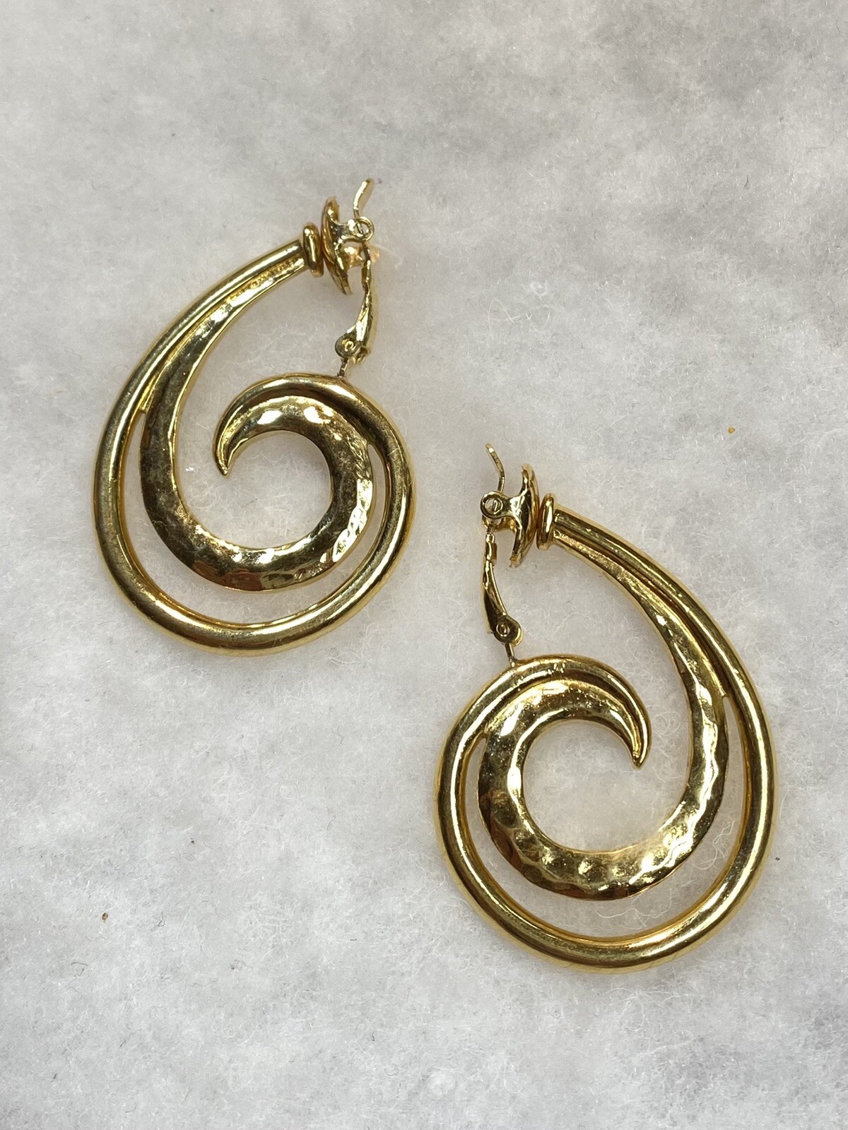 TRIFARI Gold Tone Large Loop Dangle Earrings Used - image 1