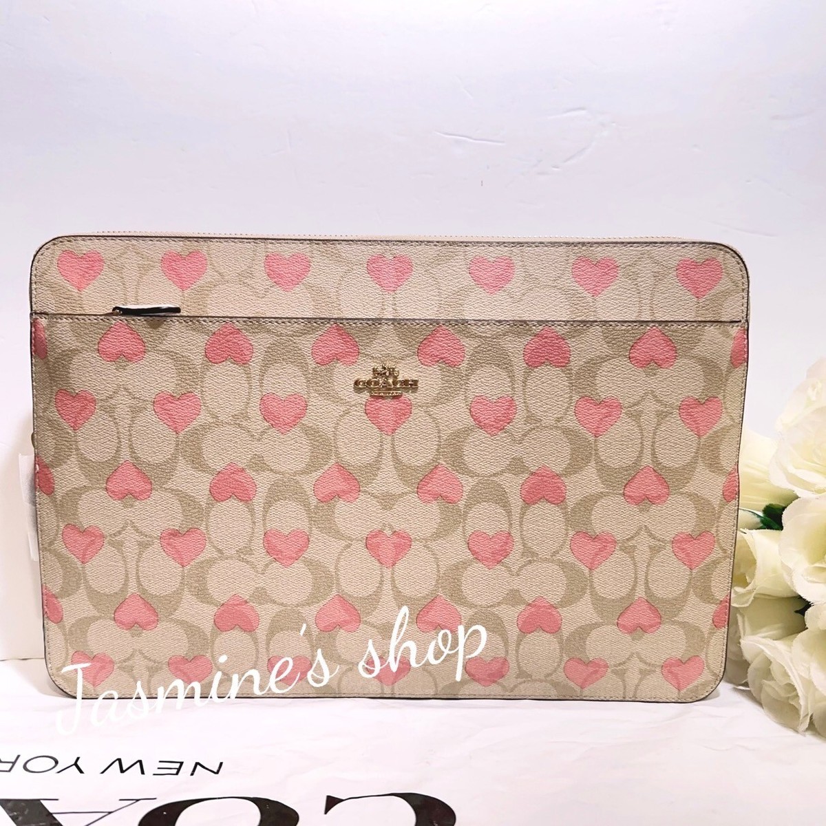 NWT Coach Laptop Sleeve In Signature Canvas With Heart Print CP374