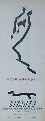 REKLAME ZIGEUNER ZIGARETTEN ZIGEUNERIN FRAU ZEICHNUNG SIGNIERT TROJA VON 1960 FRANZÖSISCHE ANZEIGE