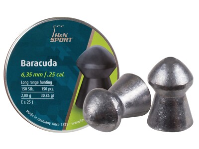 H&N Baracuda Premium 150 Count DOMED 6.35mm .25 Caliber Pellets MADE IN GERMANY