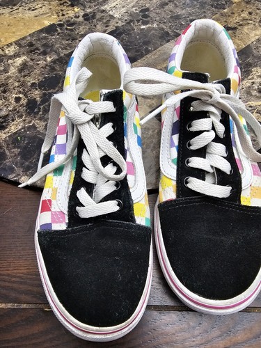 Vans Rainbow Checkered Sneakers Shoes Youth Kid's Size 3 Low Tops - Picture 2 of 7