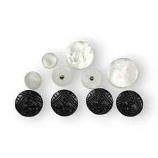 Antique Victorian Buttons Black Glass High Relief Mother Of Pearl Lot Of 10 Vtg 