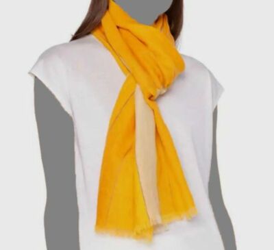 $895 Akris Women's Yellow Colorblock Cashmere Silk Fringe Scarf One Size