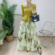 Lace-up Waist Irregular Hem Top Shirts Floral Printed Skirt Suit Women Dress Set