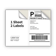 KKBESTPACK Half Sheet Shipping Labels for Laser and Inkjet Printers – 2 Per P...
