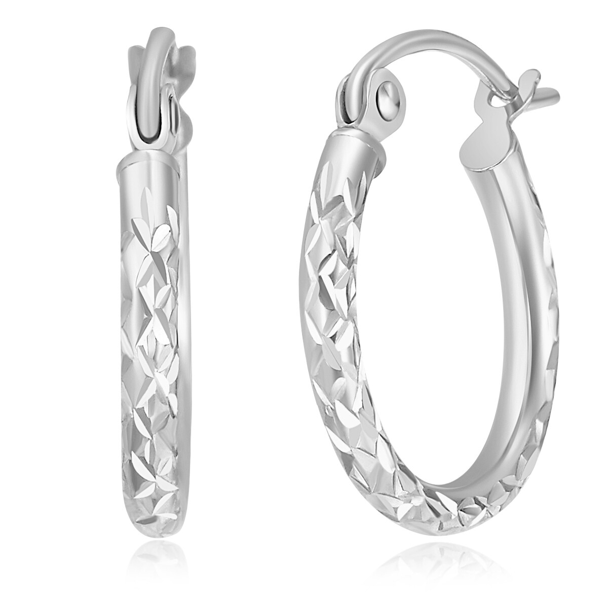 Wellingsale 14k White Gold Diamond Cut 1.5mm Hoop Earrings (x mm)