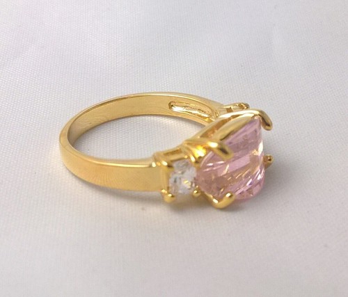 G-Filled Womens 18k yellow gold simulated diamond pink sapphire ring bling curve - Picture 7 of 8