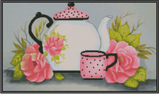 Tea Pot and Cup with Roses Counted Cross Stitch Chart #40-103