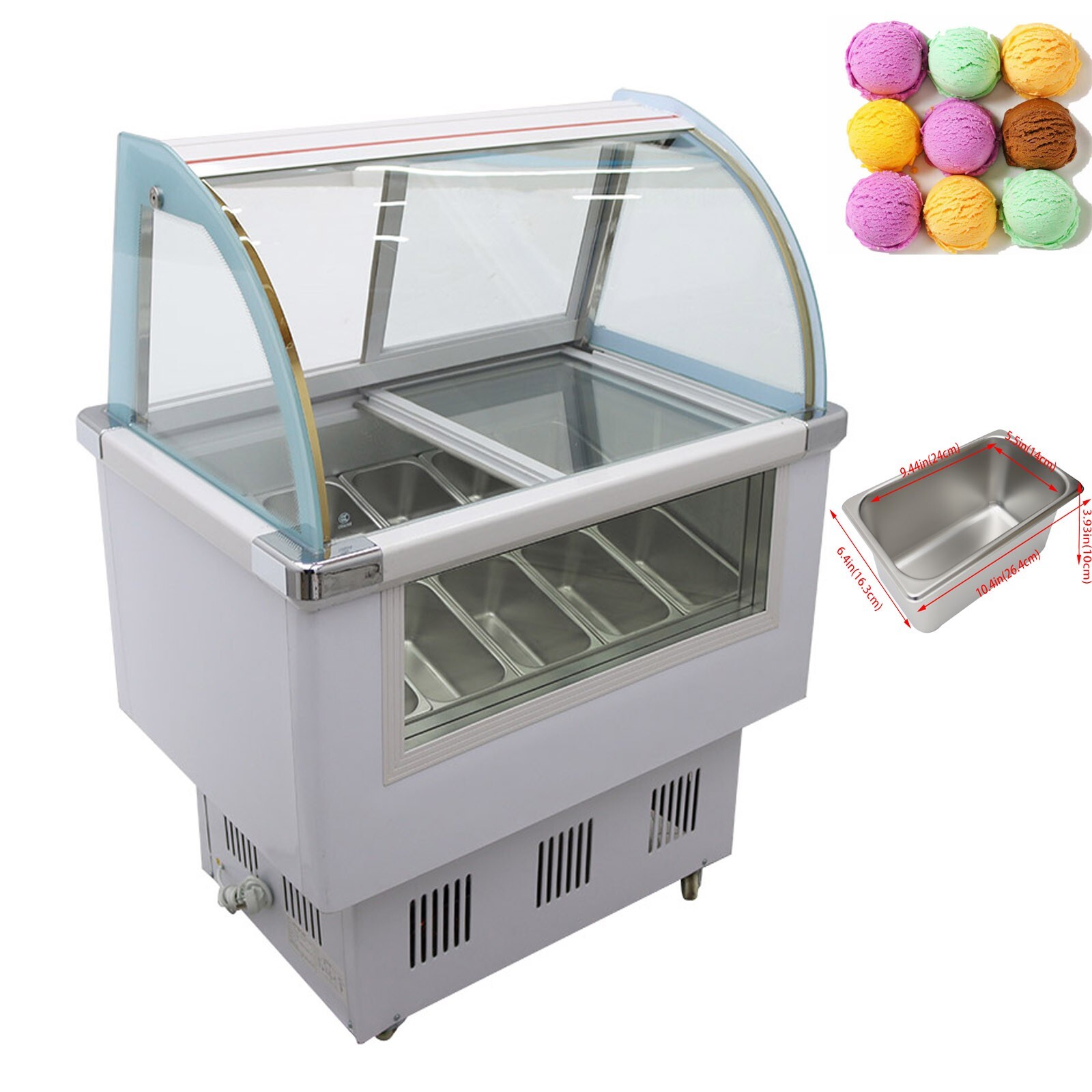 Commercial 10 Pan Hard Ice Cream Showcase Ice Cream Freezer Display Case 220V