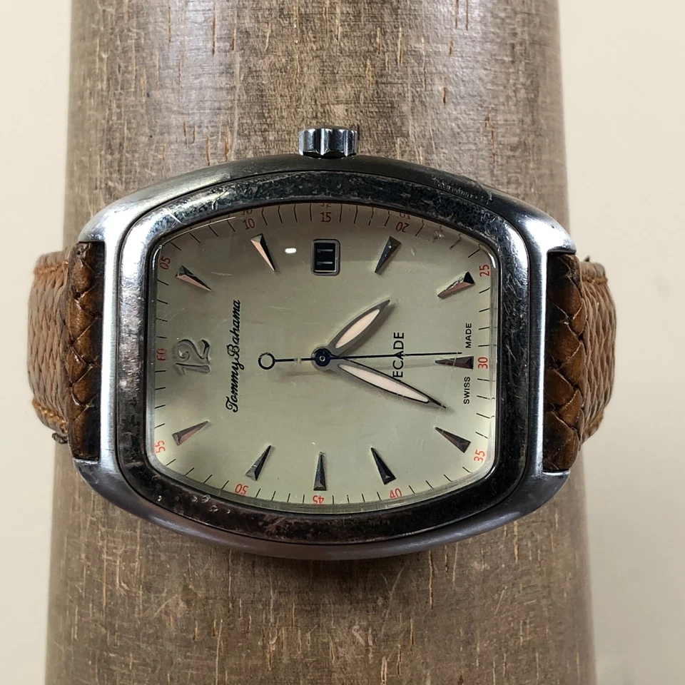 Tommy Bahama Men TB3005 Dress Brown Leather Tonneau Quartz Analog Watch 7 3/4" - Image 2 of 4