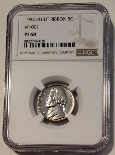 1954 Jefferson Nickel Recut Ribbon VP-001 Proof PF68 NGC Top Pop