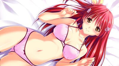 Anime girls redhead underwear long hair  big belly Playmat Gaming Mat Desk