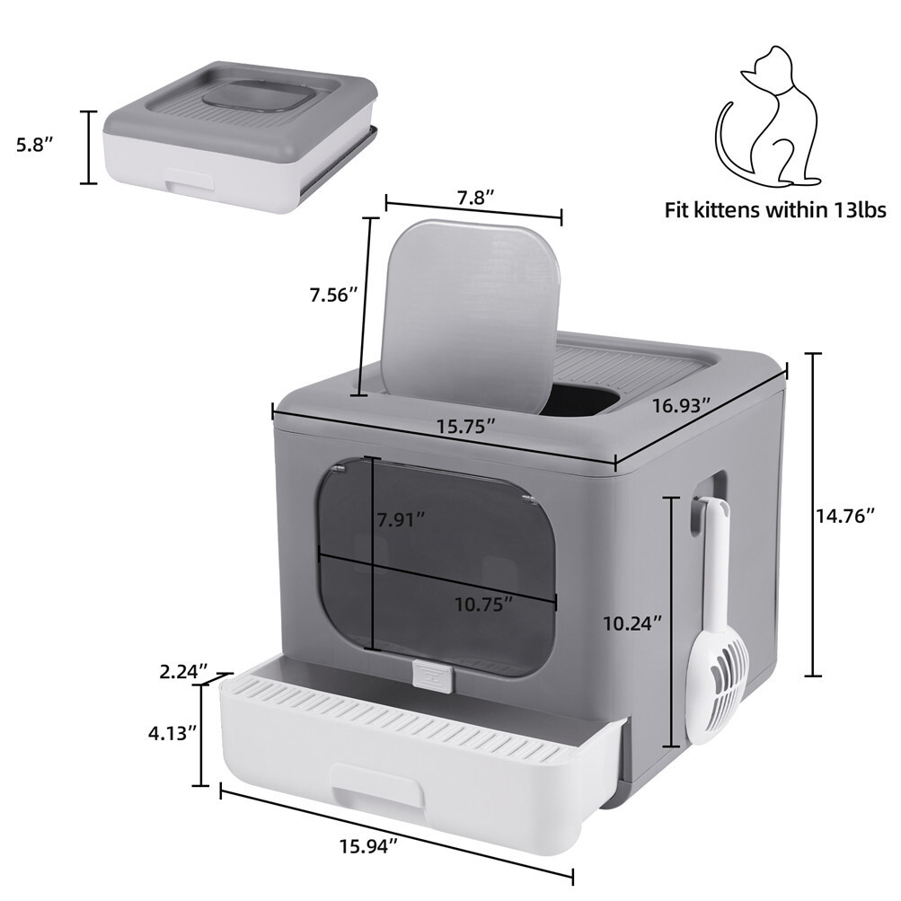 Foldable Cat Litter Box with Lid f Mod Kitty Large Cat Easy Scoop & Low Tracking