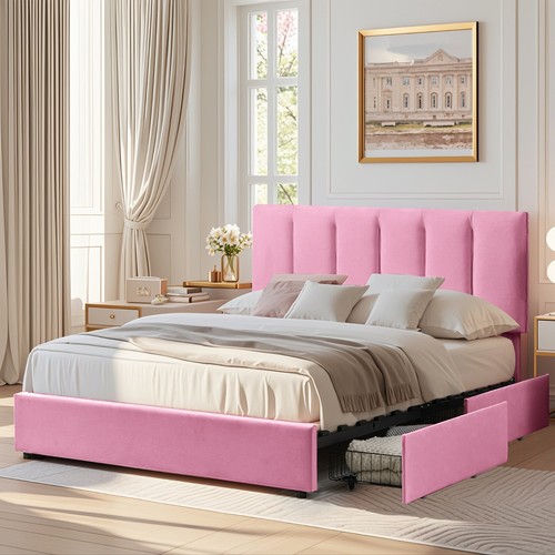 VECELO Twin Full Queen Bed Frame Platform with Upholstered Headboard Wooden Slat - Picture 7 of 70