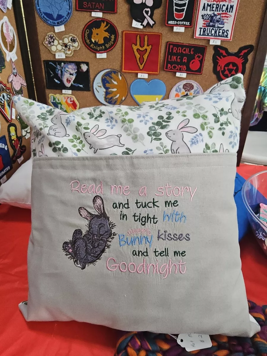 Sleeping Bunny Reading Book Pocket Pillow 16X16 with Pillow