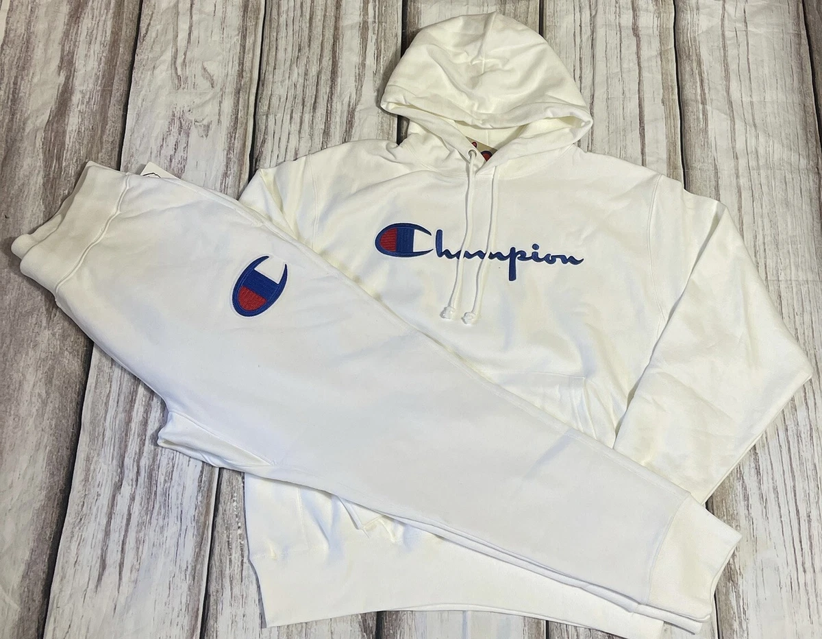 Champion Man 2p Set Reverse Weave Hoodie Jogger White Color Size Large G